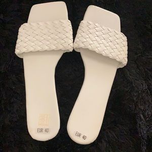 White Square toed Braided Band Sandals Eur Size 40